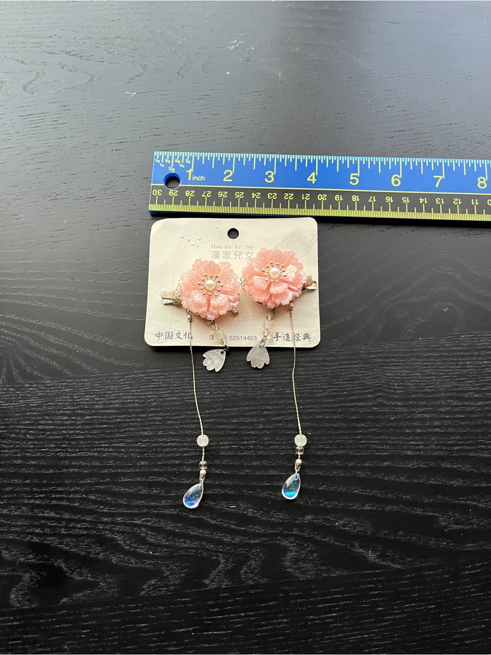 Pink Floral Tassel Hair Clips with Pearl and Teardrop Charms 2pc Set - Picture 7 of 15